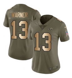 Women's Nike Los Angeles Rams #13 Kurt Warner Limited Olive/Gold 2017 Salute to Service NFL Jersey