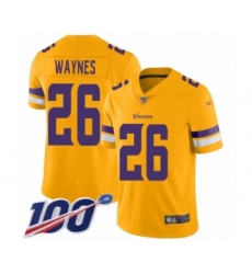 Youth Minnesota Vikings #26 Trae Waynes Limited Gold Inverted Legend 100th Season Football Jersey