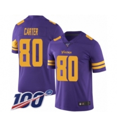 Men's Minnesota Vikings #80 Cris Carter Limited Purple Rush Vapor Untouchable 100th Season Football Jersey