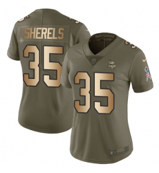 Women's Nike Minnesota Vikings #35 Marcus Sherels Limited Olive/Gold 2017 Salute to Service NFL Jersey