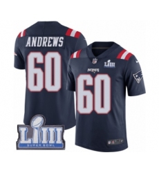 Men's Nike New England Patriots #60 David Andrews Limited Navy Blue Rush Vapor Untouchable Super Bowl LIII Bound NFL Jersey