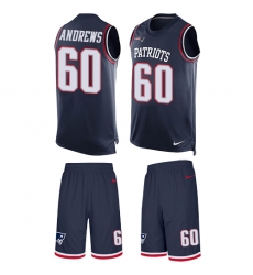 Men's Nike New England Patriots #60 David Andrews Limited Navy Blue Tank Top Suit NFL Jersey