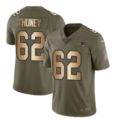 Men's Nike New England Patriots #62 Joe Thuney Limited Olive/Gold 2017 Salute to Service NFL Jersey