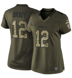 Women's Nike New England Patriots #12 Tom Brady Elite Green Salute to Service NFL Jersey