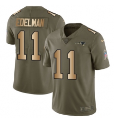 Men's Nike New England Patriots #11 Julian Edelman Limited Olive/Gold 2017 Salute to Service NFL Jersey Men's Nike New England Patriots #11 Julian Edelman Limited Olive/Gold 2017 Salute to Service NFL Jersey