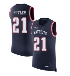 Men's Nike New England Patriots #21 Malcolm Butler Limited Navy Blue Rush Player Name & Number Tank Top NFL Jersey