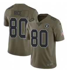 Youth Nike Oakland Raiders #80 Jerry Rice Limited Olive 2017 Salute to Service NFL Jersey