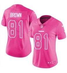 Women's Nike Oakland Raiders #81 Tim Brown Limited Pink Rush Fashion NFL Jersey