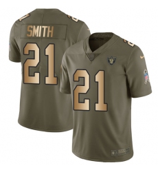 Men's Nike Oakland Raiders #21 Sean Smith Limited Olive/Gold 2017 Salute to Service NFL Jersey