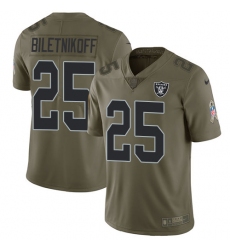 Youth Nike Oakland Raiders #25 Fred Biletnikoff Limited Olive 2017 Salute to Service NFL Jersey
