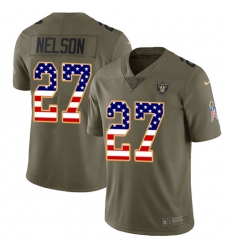 Youth Nike Oakland Raiders #27 Reggie Nelson Limited Olive/USA Flag 2017 Salute to Service NFL Jersey