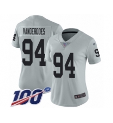 Women's Oakland Raiders #94 Eddie Vanderdoes Limited Silver Inverted Legend 100th Season Football Jersey