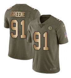 Youth Nike Pittsburgh Steelers #91 Kevin Greene Limited Olive/Gold 2017 Salute to Service NFL Jersey