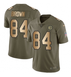 Youth Nike Pittsburgh Steelers #84 Antonio Brown Limited Olive/Gold 2017 Salute to Service NFL Jersey