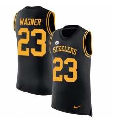 Men's Nike Pittsburgh Steelers #23 Mike Wagner Limited Black Rush Player Name & Number Tank Top NFL Jersey