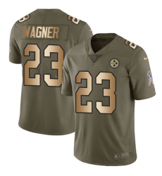 Youth Nike Pittsburgh Steelers #23 Mike Wagner Limited Olive/Gold 2017 Salute to Service NFL Jersey