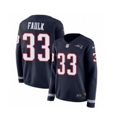 Women's Nike New England Patriots #33 Kevin Faulk Limited Navy Blue Therma Long Sleeve NFL Jersey