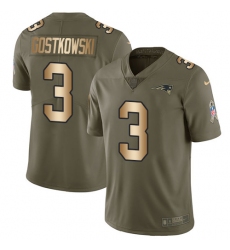 Youth Nike New England Patriots #3 Stephen Gostkowski Limited Olive/Gold 2017 Salute to Service NFL Jersey