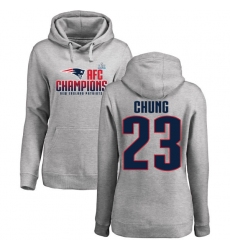 Women's Nike New England Patriots #23 Patrick Chung Heather Gray 2017 AFC Champions Pullover Hoodie