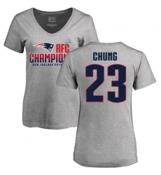 Women's Nike New England Patriots #23 Patrick Chung Heather Gray 2017 AFC Champions V-Neck T-Shirt