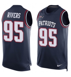 Men's Nike New England Patriots #95 Derek Rivers Limited Navy Blue Player Name & Number Tank Top NFL Jersey