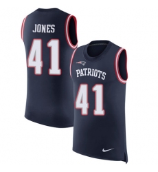 Men's Nike New England Patriots #41 Cyrus Jones Limited Navy Blue Rush Player Name & Number Tank Top NFL Jersey