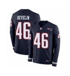 Youth Nike New England Patriots #46 James Develin Limited Navy Blue Therma Long Sleeve NFL Jersey