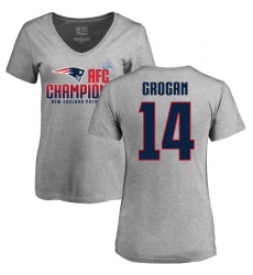 Women's Nike New England Patriots #14 Steve Grogan Heather Gray 2017 AFC Champions V-Neck T-Shirt
