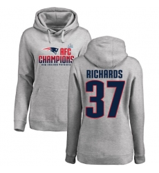 Women's Nike New England Patriots #37 Jordan Richards Heather Gray 2017 AFC Champions Pullover Hoodie