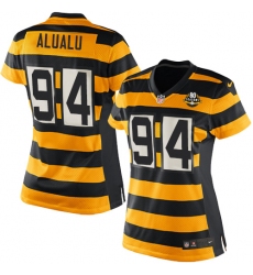 Women's Nike Pittsburgh Steelers #94 Tyson Alualu Elite Yellow/Black Alternate 80TH Anniversary Throwback NFL Jersey