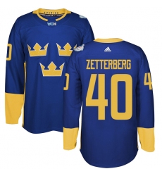 Men's Adidas Team Sweden #40 Henrik Zetterberg Premier Royal Blue Away 2016 World Cup of Hockey Jersey