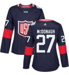 Women's Adidas Team USA #27 Ryan McDonagh Authentic Navy Blue Away 2016 World Cup Hockey Jersey