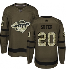 Youth Adidas Minnesota Wild #20 Ryan Suter Premier Green Salute to Service NHL Jersey