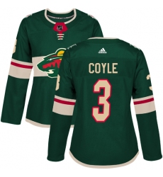 Women's Adidas Minnesota Wild #3 Charlie Coyle Premier Green Home NHL Jersey