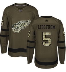 Men's Adidas Detroit Red Wings #5 Nicklas Lidstrom Premier Green Salute to Service NHL Jersey