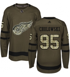 Men's Adidas Detroit Red Wings #95 Dennis Cholowski Authentic Green Salute to Service NHL Jersey
