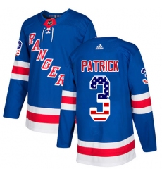 Men's Adidas New York Rangers #3 James Patrick Authentic Royal Blue USA Flag Fashion NHL Jersey