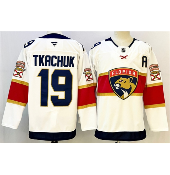 Men's Florida Panthers #19 Matthew Tkachuk White 2024-25 Home With A Stitched Hockey Jersey
