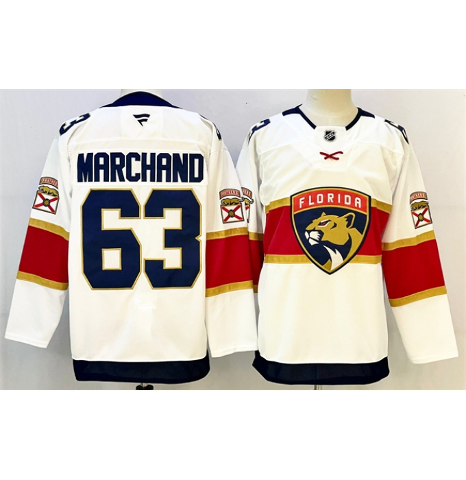 Men's Florida Panthers #63 Brad Marchand White 2024-25 Home Stitched Hockey Jersey
