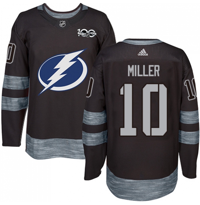 Men's Adidas Tampa Bay Lightning #10 J.T. Miller Authentic Black 1917-2017 100th Anniversary NHL Jersey