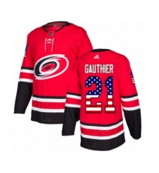 Men's Adidas Carolina Hurricanes #21 Julien Gauthier Authentic Red USA Flag Fashion NHL Jersey
