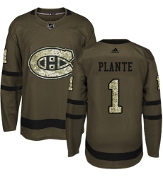 Youth Adidas Montreal Canadiens #1 Jacques Plante Authentic Green Salute to Service NHL Jersey