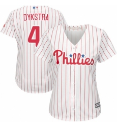 Women's Majestic Philadelphia Phillies #4 Lenny Dykstra Authentic White/Red Strip Home Cool Base MLB Jersey