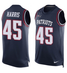 Men's Nike New England Patriots #45 David Harris Limited Navy Blue Player Name & Number Tank Top NFL Jersey