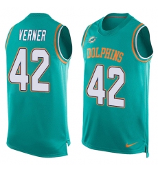 Men's Nike Miami Dolphins #42 Alterraun Verner Limited Aqua Green Player Name & Number Tank Top NFL Jersey