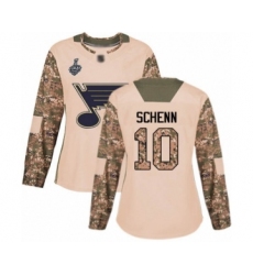 Women's St. Louis Blues #10 Brayden Schenn Authentic Camo Veterans Day Practice 2019 Stanley Cup Final Bound Hockey Jersey