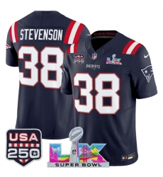 Men's New England Patriots #38 Rhamondre Stevenson Navy 2025 F.U.S.E. Super Bowl LX And USA 250 Vapor Limited Football Stitched Jersey