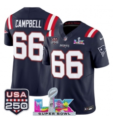 Men's New England Patriots #66 Will Campbell Navy 2025 F.U.S.E. Super Bowl LX And USA 250 Vapor Limited Football Stitched Jersey