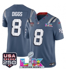 Men's New England Patriots #8 Stefon Diggs Storm Blue 2025 F.U.S.E. Super Bowl LX & USA 250“Rivalries” Vapor Limited Football Stitched Jersey