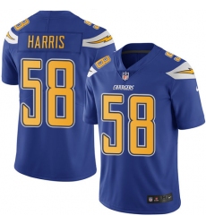 Men's Nike Los Angeles Chargers #58 Nigel Harris Elite Electric Blue Rush Vapor Untouchable NFL Jersey